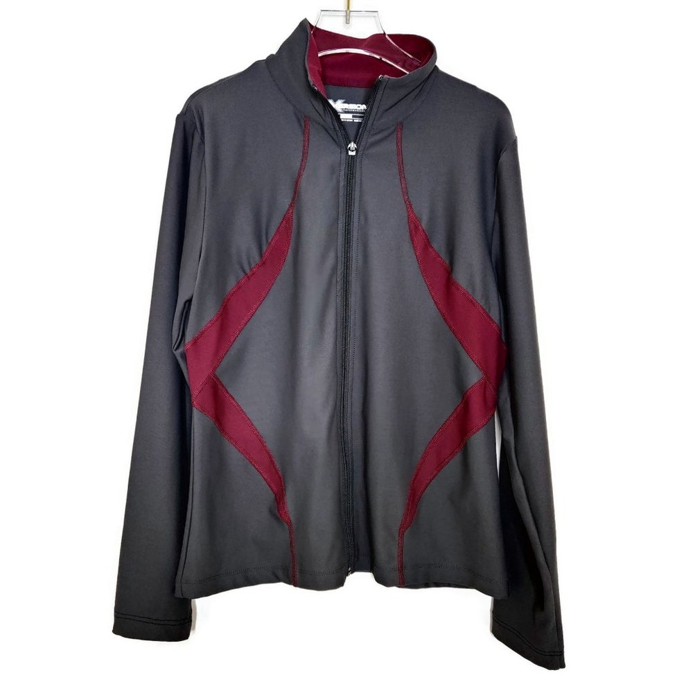 Xersion Jacket Medium Gray Burgundy Long Sleeve Zip Front Workout
